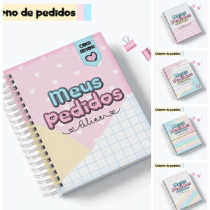 caderno de pedidos digital com 5 capas e artes para caneca
