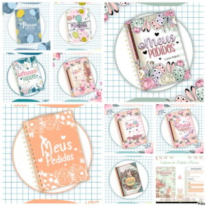 Coleção de cadernos espiralados com capas decoradas com temas de Páscoa e flores.