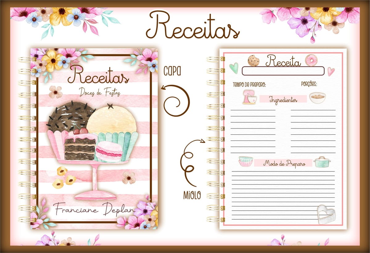 Caderno de Receitas Doces de Festa em PDF Estilo Vintage 1 Caderno de Receitas Doces de Festa em PDF Estilo Vintage