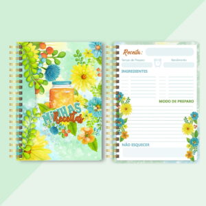 caderno de receitas floral para imprimir e montar