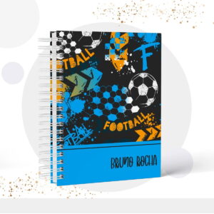 caderno digital tema futebol para menino com miolo pautado