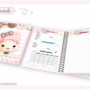 caderno escolar kawaii cute menina para imprimir