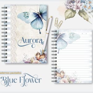 Caderno Feminino Blue Flower - Arquivo Digital