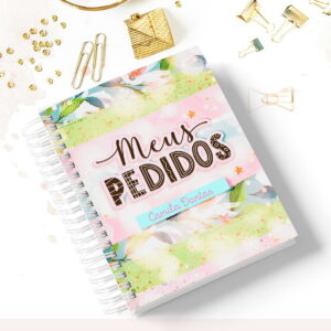caderno meus pedidos digital com tema floral infantil