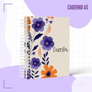 Caderno Pautado Floral Roxo - Arquivo Digital