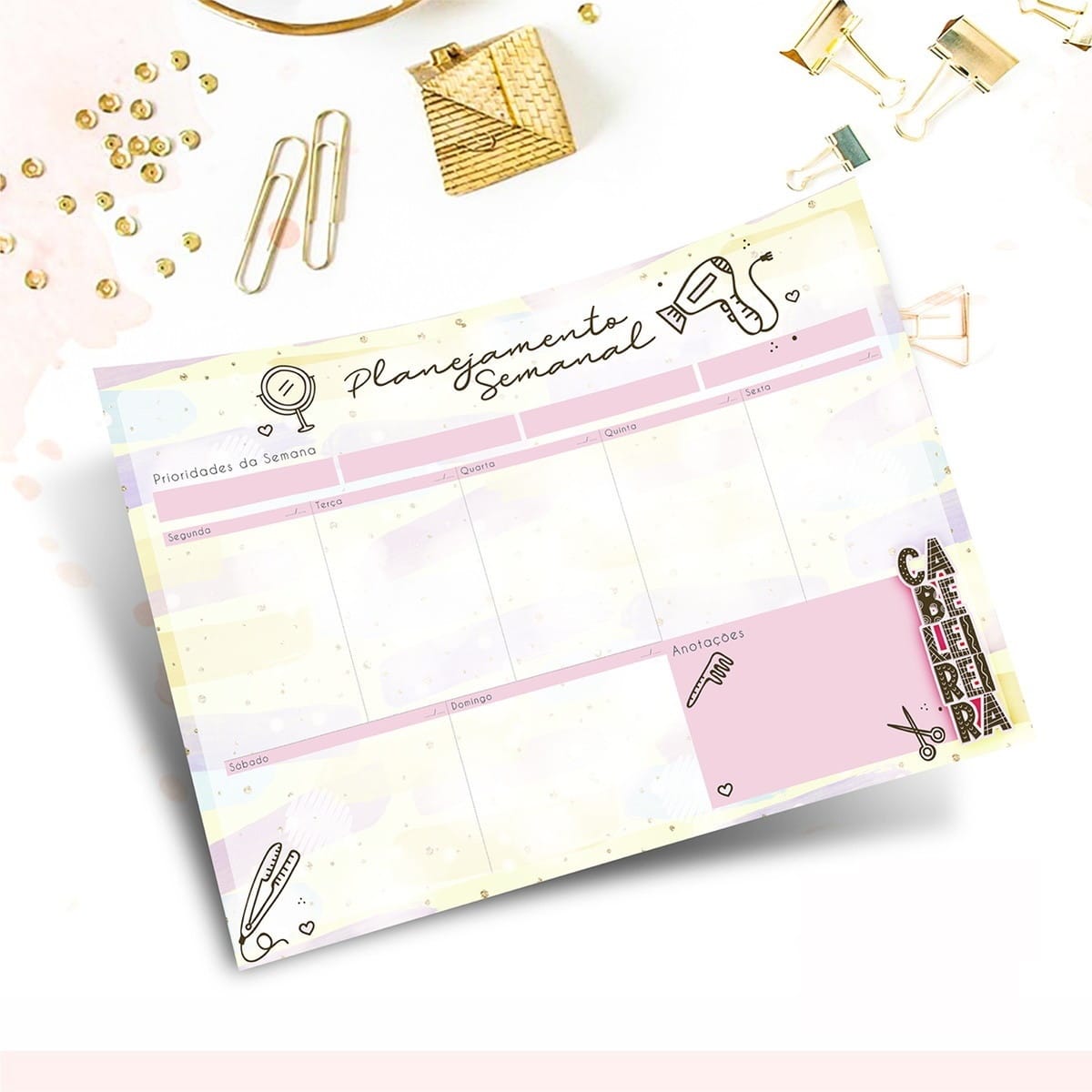 Caderno Tema Biologia Kit Digital com Capa e Miolo Pautado 3 Planejador semanal com design de aquarela pastel e ilustrações de beleza.