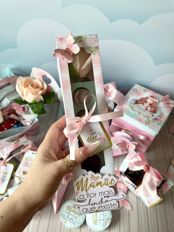 Caixa para 5 Doces e 1 Rosa - Arquivo Digital