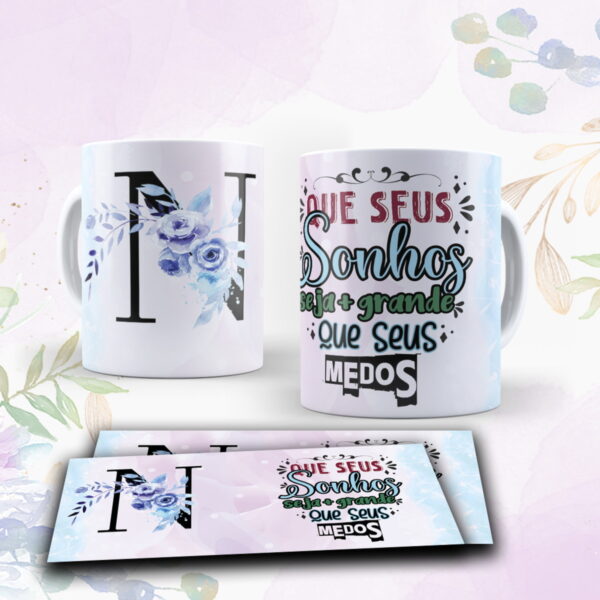 Canecas Alfabeto Floral Roxo - Arquivo Digital