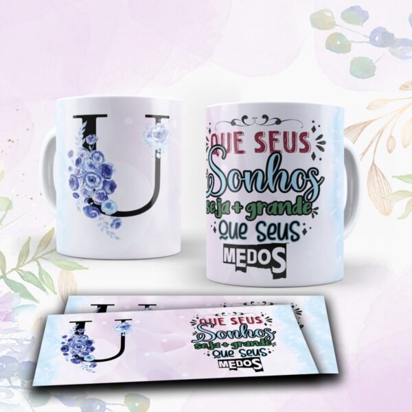 Canecas Alfabeto Floral Roxo - Arquivo Digital