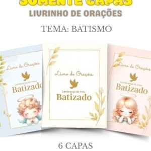 Capas digitais para livrinho de orações com tema batismo e anjos.