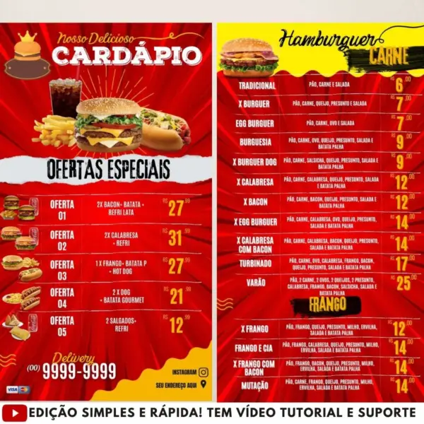 Cardápio De Lanches Para Editar E Imprimir+ Bônus Grátis