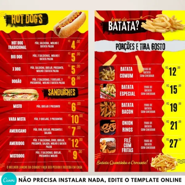 Cardápio De Lanches Para Editar E Imprimir+ Bônus Grátis