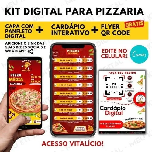 Cardápio Para Pizzaria - Digital & 100% Editável + Bônus 1 Cardápio Para Pizzaria - Digital & 100% Editável + Bônus