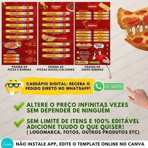 Cardápio Para Pizzaria - Digital & 100% Editável + Bônus 7 Cardápio Para Pizzaria - Digital & 100% Editável + Bônus