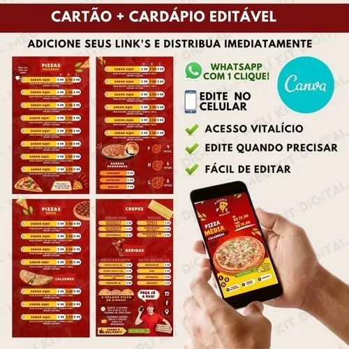 Cardápio Para Pizzaria - Digital & 100% Editável + Bônus 5 Cardápio Para Pizzaria - Digital & 100% Editável + Bônus