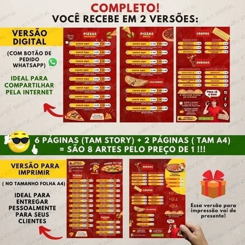 Cardápio Para Pizzaria - Digital & 100% Editável + Bônus 4 Cardápio Para Pizzaria - Digital & 100% Editável + Bônus