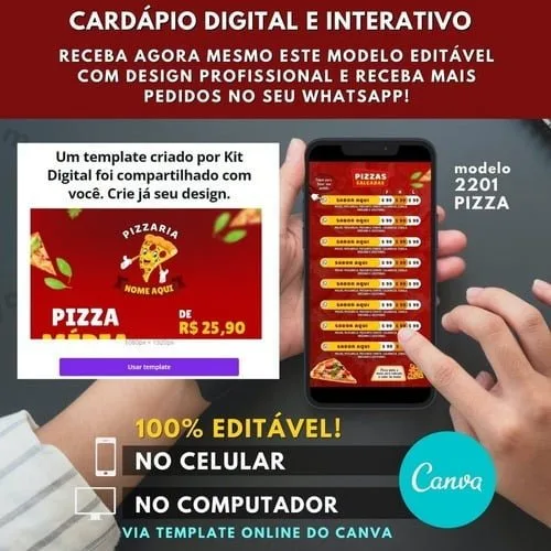 Cardápio Para Pizzaria - Digital & 100% Editável + Bônus 2 Cardápio Para Pizzaria - Digital & 100% Editável + Bônus