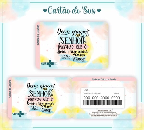 Cartão Personalizado SUS Adulto Feminino - ARQUIVO DIGITAL