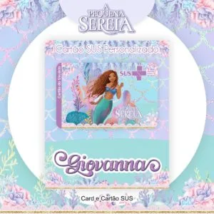 Cartão personalizado com tema de sereia e elementos do fundo do mar.