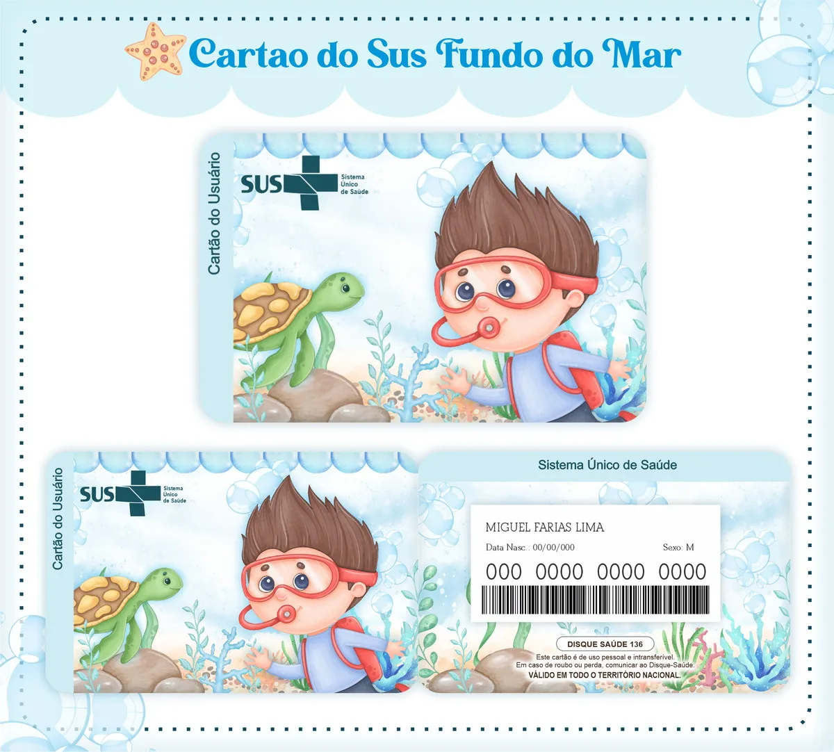 Cartão Sus Fundo do Mar Menino - Arquivo Digital 1 Cartão Sus Fundo do Mar Menino - Arquivo Digital