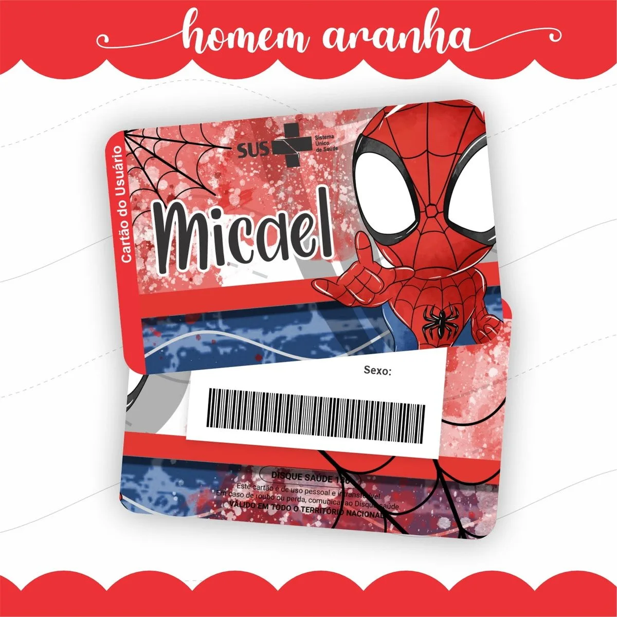 Cartão Sus Homem Aranha - Arquivo Digital 1 Cartão Sus Homem Aranha - Arquivo Digital
