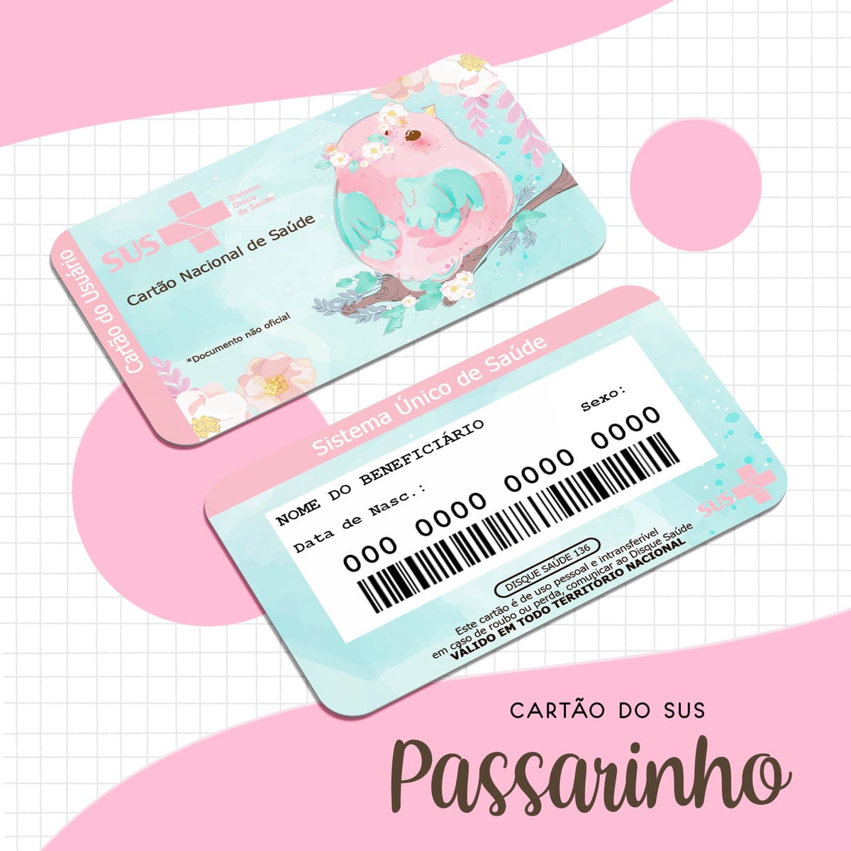Cartão SUS passarinho infantil digital em aquarela 1 Cartão SUS passarinho infantil digital em aquarela
