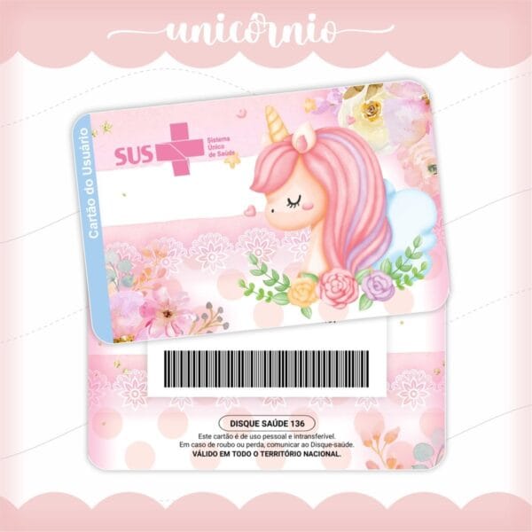 Cartão Sus Unicórnio Rosa - Arquivo Digital