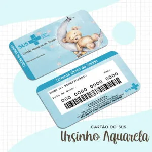 Cartão Sus Ursinho Aquarela Menino - Arquivo Digital