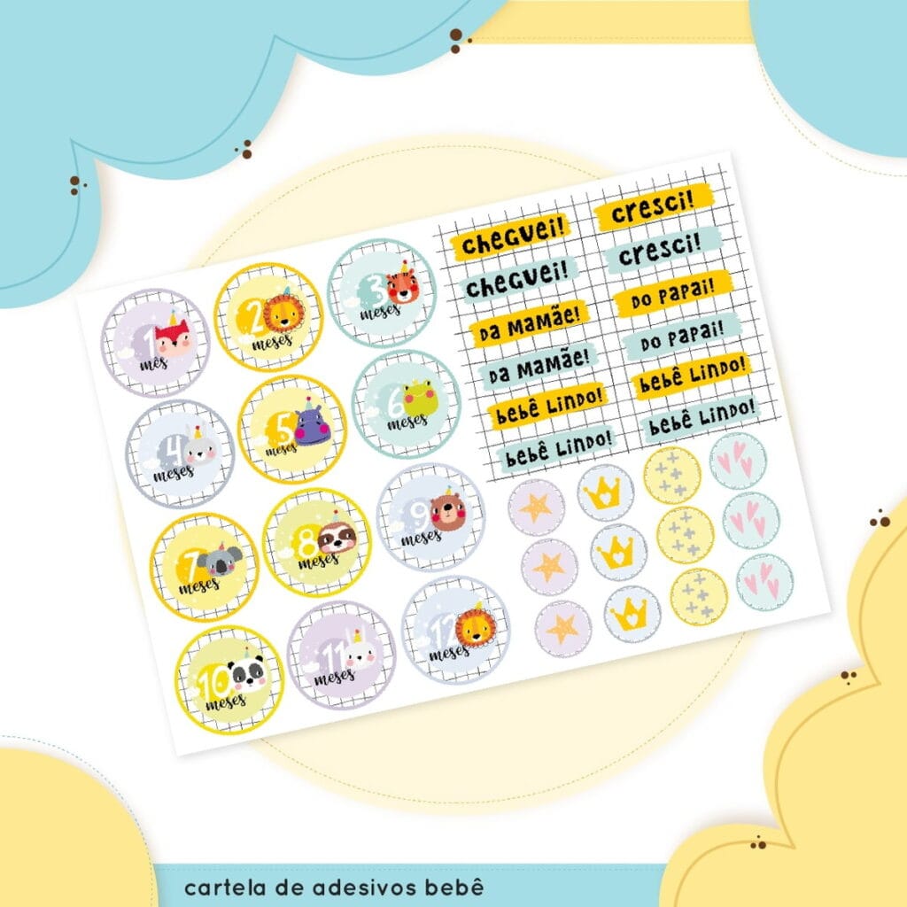 Cartela Stickers Bebe Arquivo Digital Studio PNG DXF