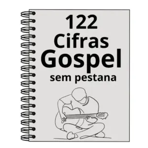 Imagem digital de uma capa de caderno com texto e ilustração de uma pessoa tocando violão.