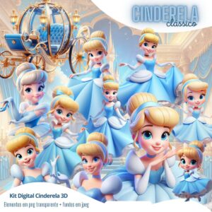 Cliparts Cinderela Png Kit Digital Ilustrações 3D Princesa
