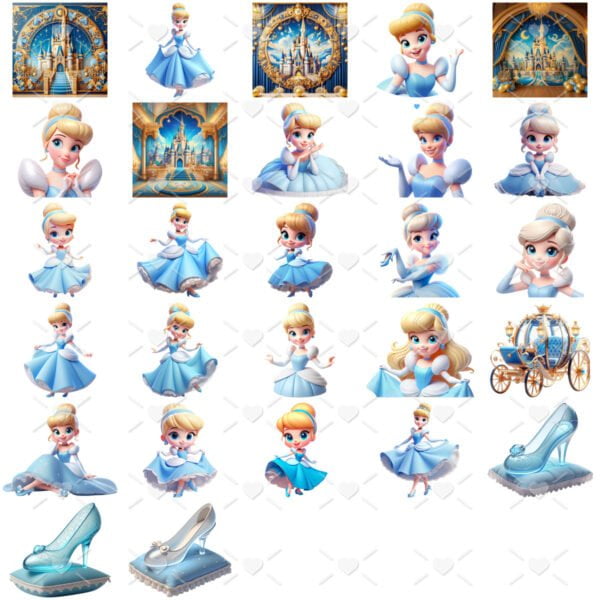 Cliparts Cinderela Png Kit Digital Ilustrações 3D Princesa