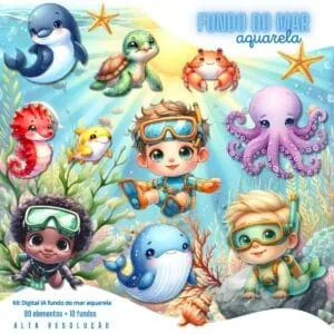 Cliparts Fundo do Mar Aquarela Imagens Png 3D Cute Menino 8 Cliparts Fundo do Mar Aquarela Imagens Png 3D Cute Menino