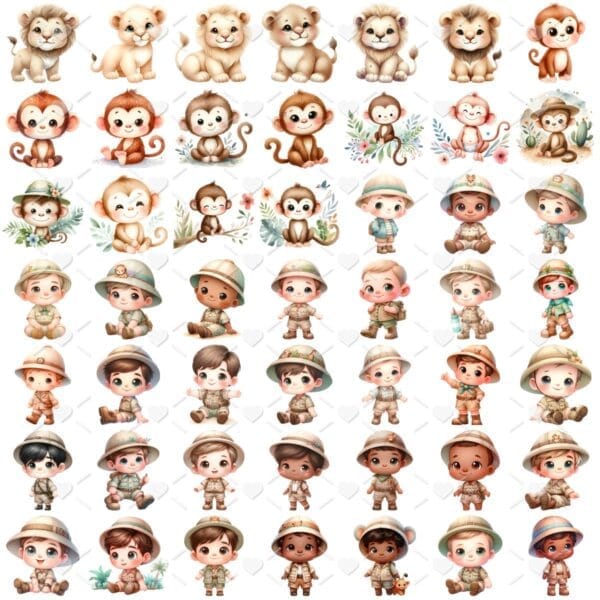 Cliparts Safari Baby Aquarela Png Imagens Animais Bebes 3d 2
