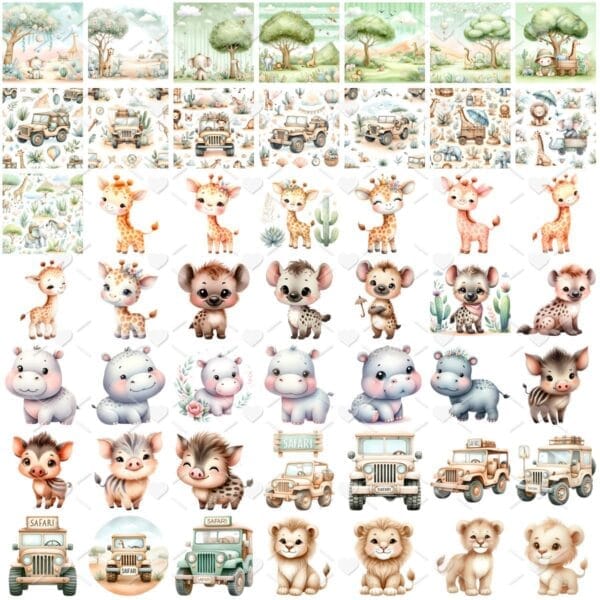 Cliparts Safari Baby Aquarela Png Imagens Animais Bebes 3d 3
