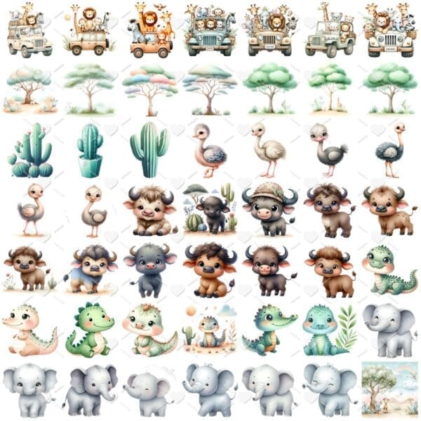 Cliparts Safari Baby Aquarela Png Imagens Animais Bebes 3d 4