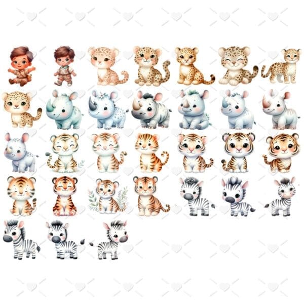 Cliparts Safari Baby Aquarela Png Imagens Animais Bebes 3d