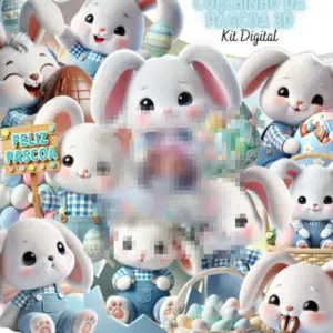 Coelhinha da Páscoa Azul 3D Kit Digital PNG