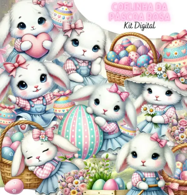 Coelhinha Da Pascoa Rosa 3d Kit Digital Png