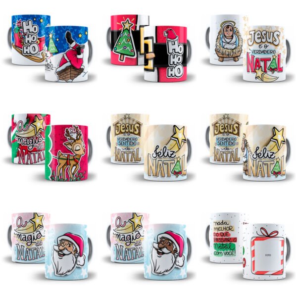Coleção Artes Canecas Natal 2023 +140 Estampas Natalinas Png