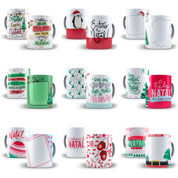 Coleção Artes Canecas Natal 2023 +140 Estampas Natalinas Png