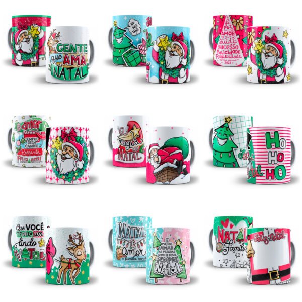 Coleção Artes Canecas Natal 2023 +140 Estampas Natalinas Png