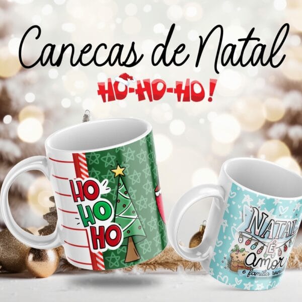 Coleção Artes Canecas Natal 2023 +140 Estampas Natalinas Png