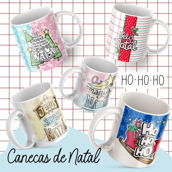Coleção Artes Canecas Natal 2023 +140 Estampas Natalinas Png