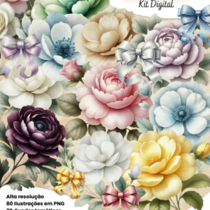 Coleção Flores Vintage - Arquivo PNG para Scrapbooking