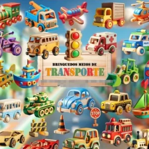 Coleção Meios de Transporte em Madeira para Design PNG