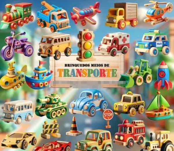 Coleção Meios de Transporte em Madeira para Design PNG