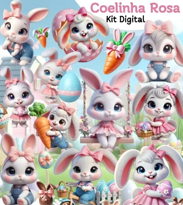 Colecao Png Coelhinha Rosa Fofinha Para Paper Craft 2