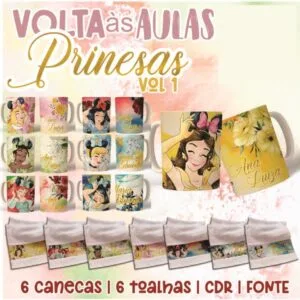 Coleção Princesas - Canecas e Toalhas - Arquivo Digital