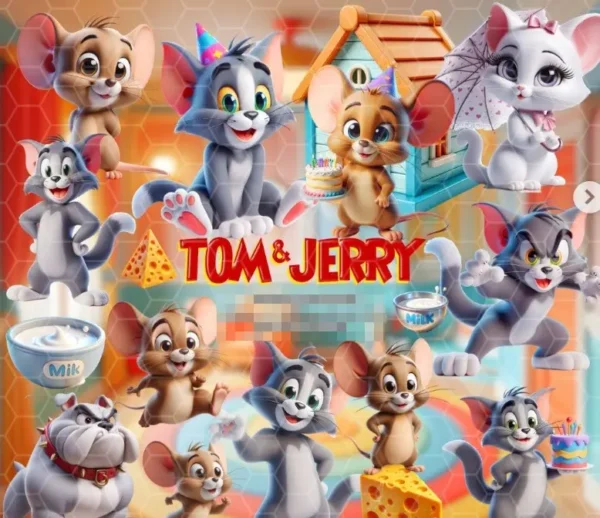 Coleção Tom e Jerry em PNG para Personalizados de Festa